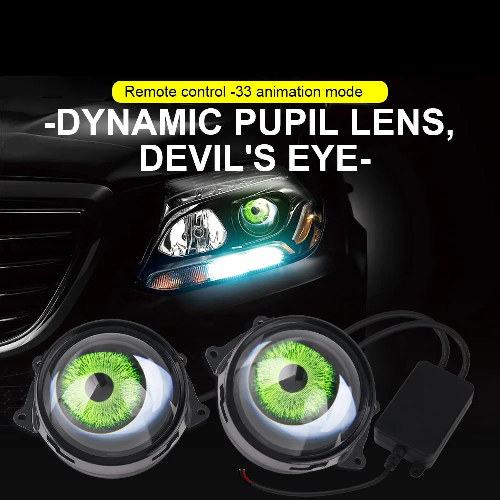 12-36V 3 Inch Car Devil Eyes Lens Lights Moto Demon Eye Dynamic Headlight Assembly With Remote Control Auto Retrofit Accessorie