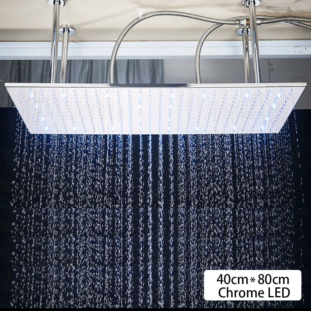 Black Ceiling Intelligent Remote Control LED Rainfall Waterfall Single Shower Head Concealed Shower Tap