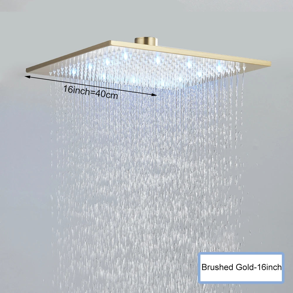Black Ceiling Intelligent Remote Control LED Rainfall Waterfall Single Shower Head Concealed Shower Tap