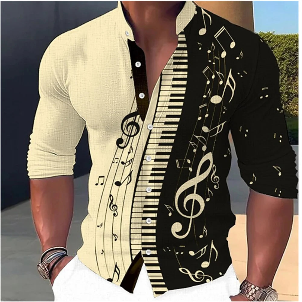 2023 Fashion and Fashion Standing Neck Shirt Men's Long Sleeve Shirt Casual Outdoor Party Soft and Comfortable Fabric Button Top