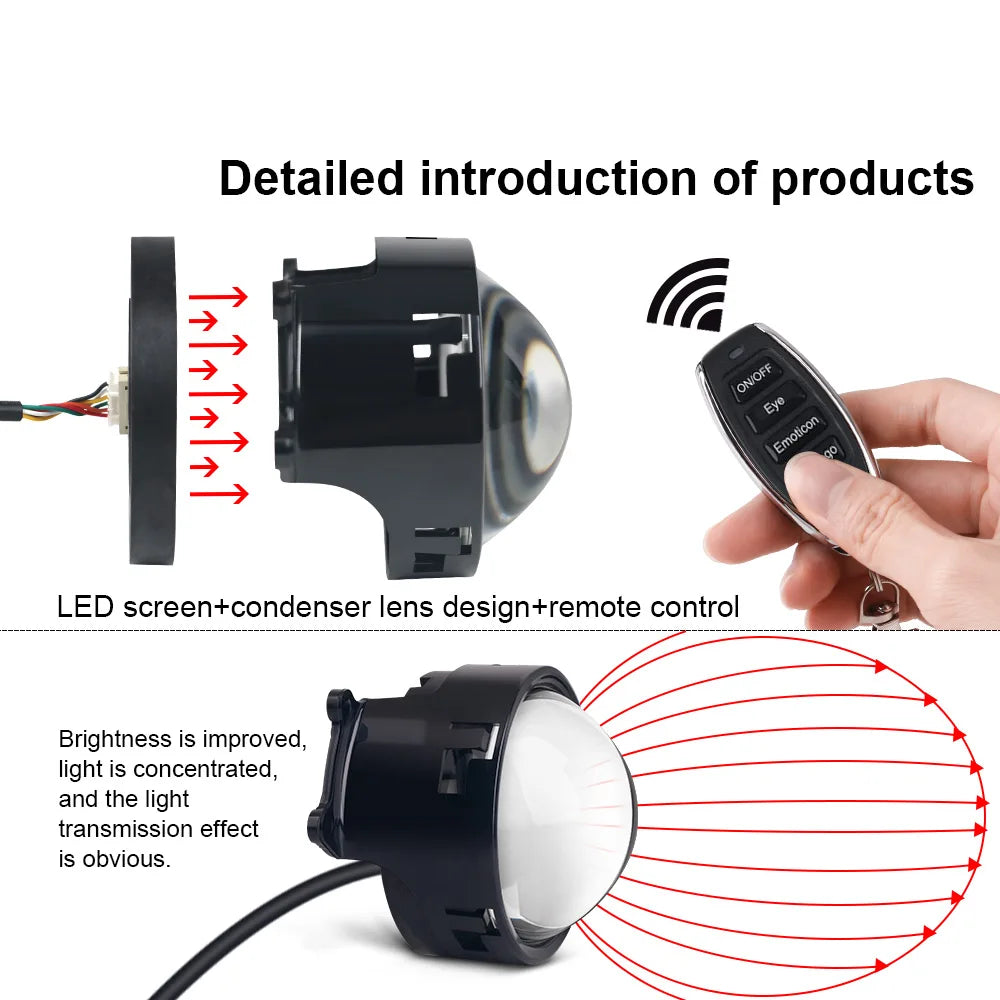 12-36V 3 Inch Car Devil Eyes Lens Lights Moto Demon Eye Dynamic Headlight Assembly With Remote Control Auto Retrofit Accessorie