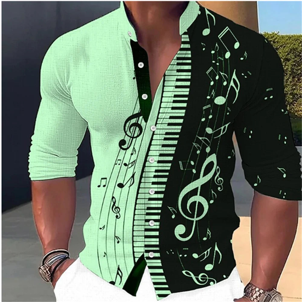 2023 Fashion and Fashion Standing Neck Shirt Men's Long Sleeve Shirt Casual Outdoor Party Soft and Comfortable Fabric Button Top