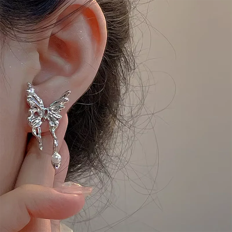 Aihua 1pc Female Y2K Fairy Butterfly Tassel Clip Earrings for Women Girls Elf Angel Ear Cuff Earring Fashion Jewelry Gifts