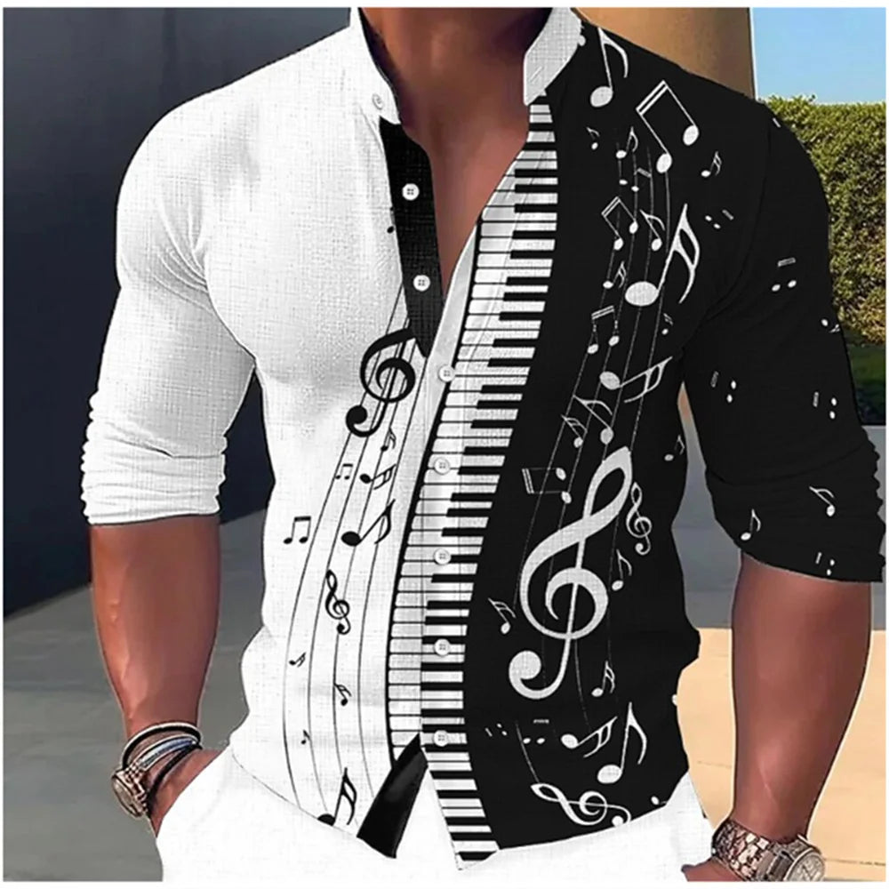 2023 Fashion and Fashion Standing Neck Shirt Men's Long Sleeve Shirt Casual Outdoor Party Soft and Comfortable Fabric Button Top