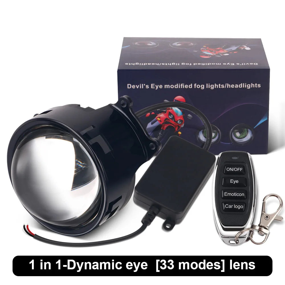 12-36V 3 Inch Car Devil Eyes Lens Lights Moto Demon Eye Dynamic Headlight Assembly With Remote Control Auto Retrofit Accessorie