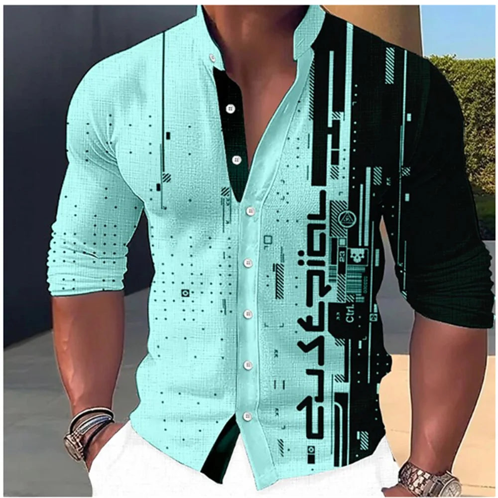 2023 Fashion and Fashion Standing Neck Shirt Men's Long Sleeve Shirt Casual Outdoor Party Soft and Comfortable Fabric Button Top