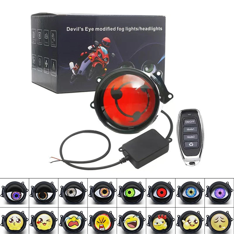 12-36V 3 Inch Car Devil Eyes Lens Lights Moto Demon Eye Dynamic Headlight Assembly With Remote Control Auto Retrofit Accessorie