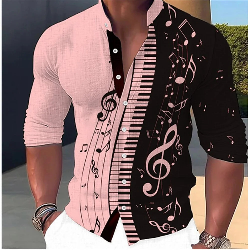 2023 Fashion and Fashion Standing Neck Shirt Men's Long Sleeve Shirt Casual Outdoor Party Soft and Comfortable Fabric Button Top