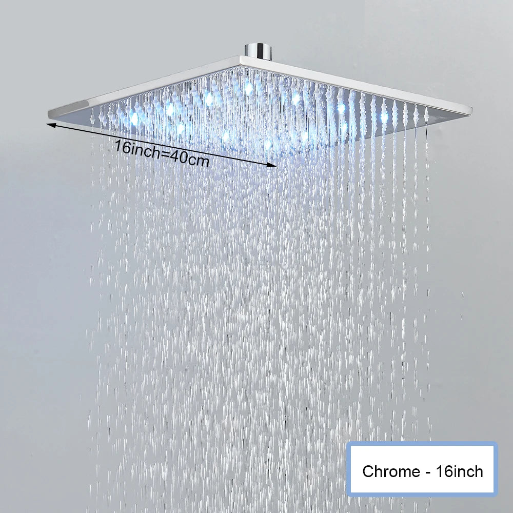Black Ceiling Intelligent Remote Control LED Rainfall Waterfall Single Shower Head Concealed Shower Tap