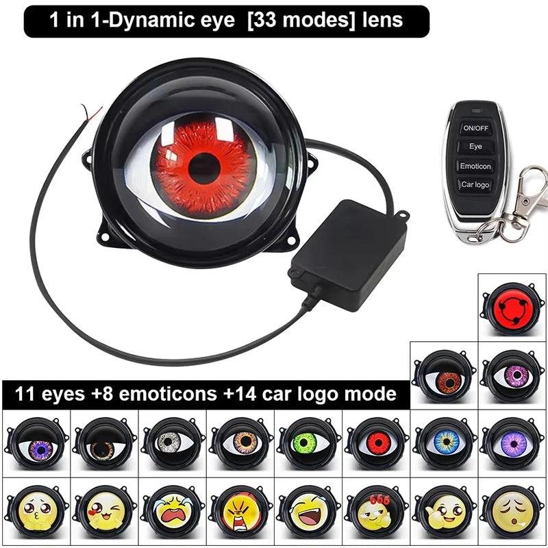 12-36V 3 Inch Car Devil Eyes Lens Lights Moto Demon Eye Dynamic Headlight Assembly With Remote Control Auto Retrofit Accessorie