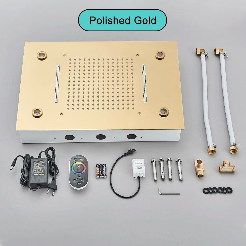 Black Ceiling Intelligent Remote Control LED Rainfall Waterfall Single Shower Head Concealed Shower Tap