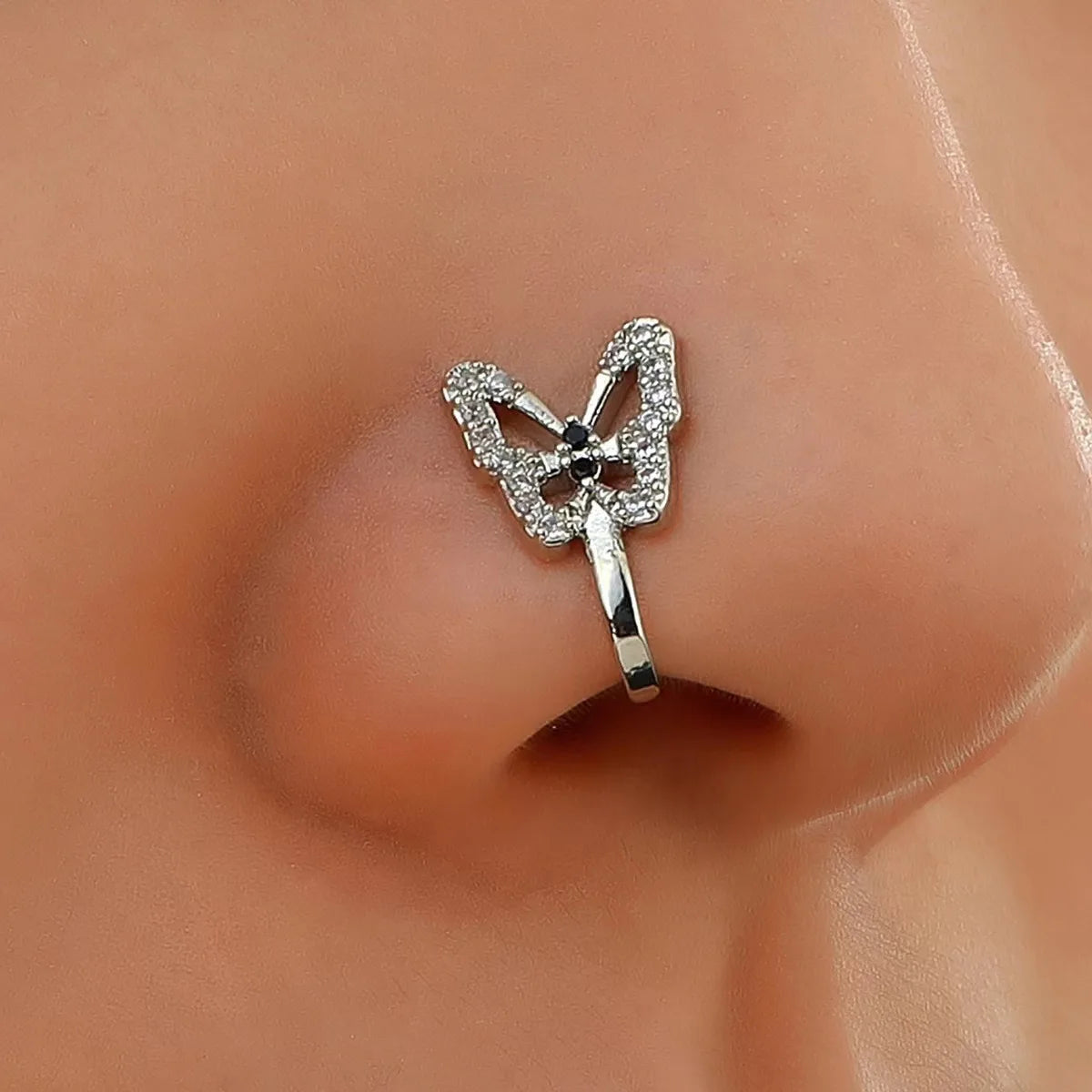 Glass Imitation Diamond Butterfly Nose Stud Hip Hop Gothic Style Clip Wear Adjustable Nose Clip Without Hole Women Cool Jewelry