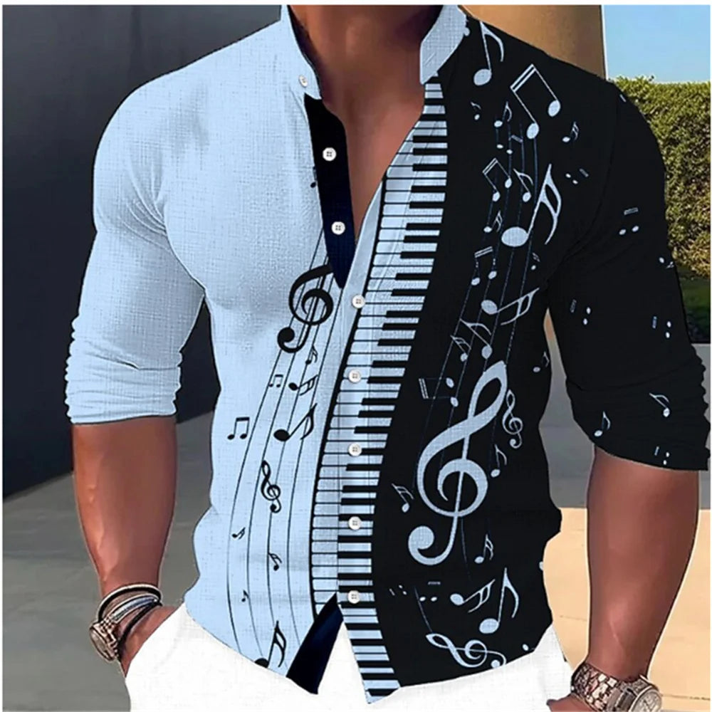 2023 Fashion and Fashion Standing Neck Shirt Men's Long Sleeve Shirt Casual Outdoor Party Soft and Comfortable Fabric Button Top