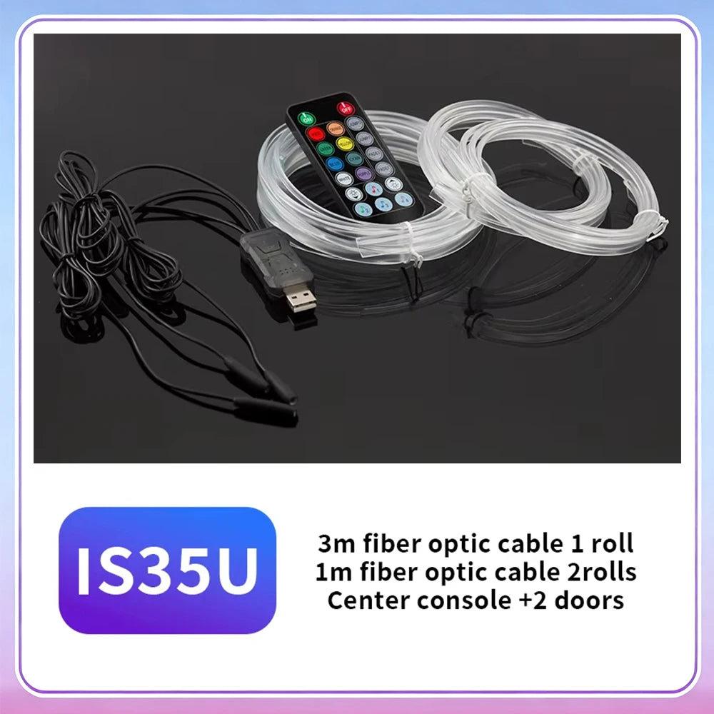 3M Car Interior Ambient LED Light Strip Invisible USB Flexible Neon Interior Lights Assembly RGB APP For Car Decoration Lighting