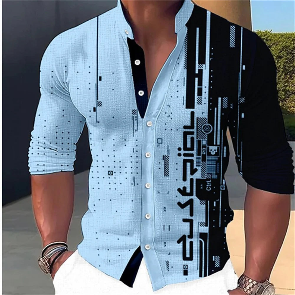 2023 Fashion and Fashion Standing Neck Shirt Men's Long Sleeve Shirt Casual Outdoor Party Soft and Comfortable Fabric Button Top