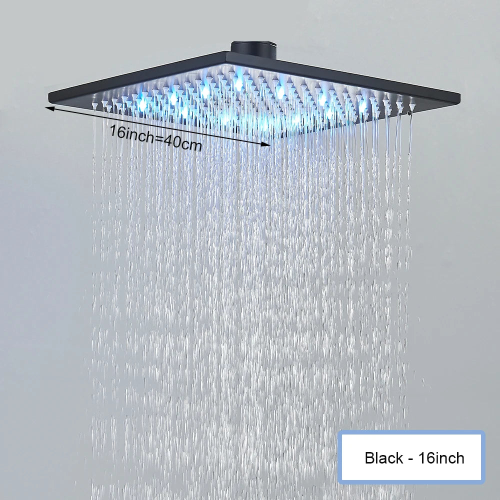 Black Ceiling Intelligent Remote Control LED Rainfall Waterfall Single Shower Head Concealed Shower Tap
