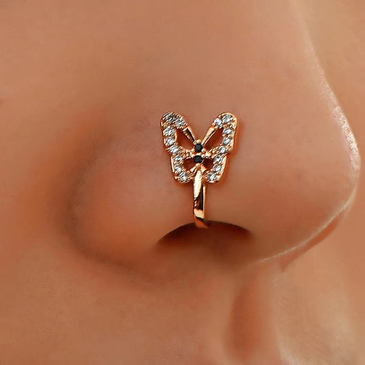 Glass Imitation Diamond Butterfly Nose Stud Hip Hop Gothic Style Clip Wear Adjustable Nose Clip Without Hole Women Cool Jewelry