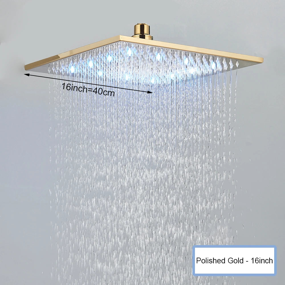 Black Ceiling Intelligent Remote Control LED Rainfall Waterfall Single Shower Head Concealed Shower Tap