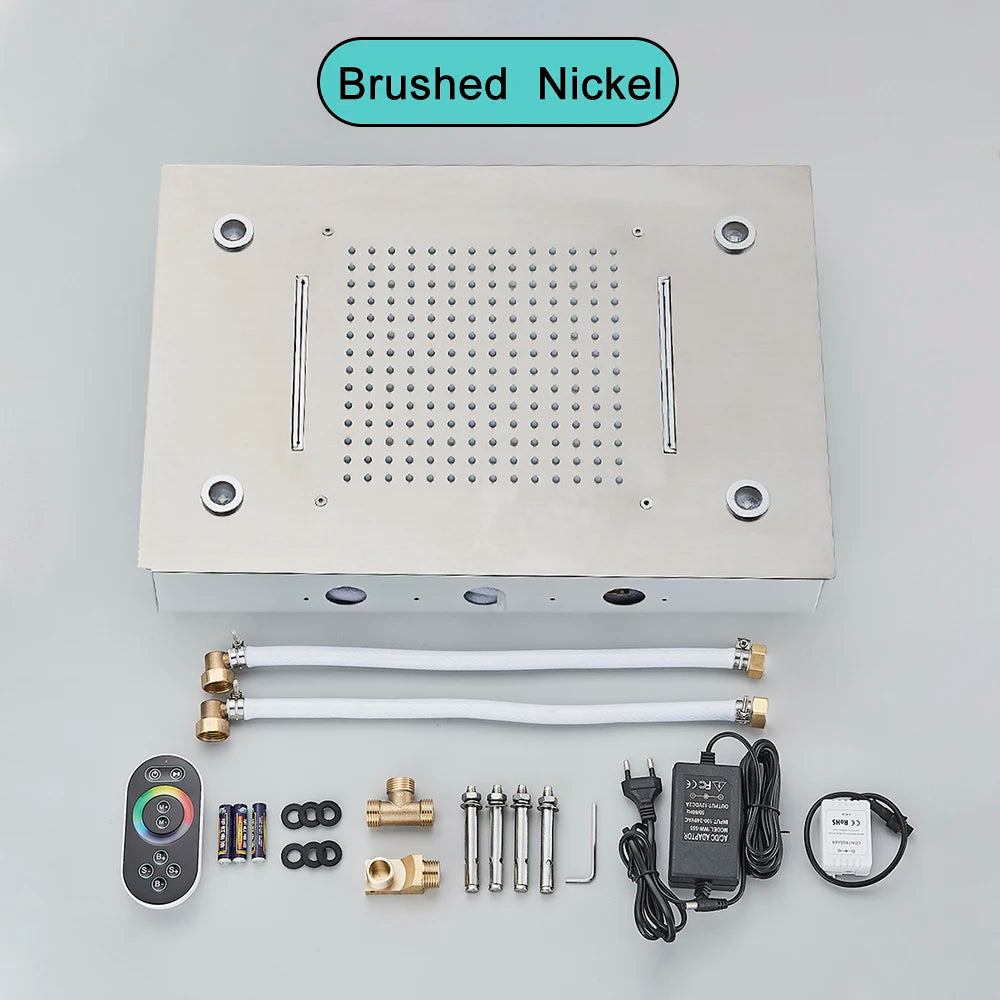 Black Ceiling Intelligent Remote Control LED Rainfall Waterfall Single Shower Head Concealed Shower Tap
