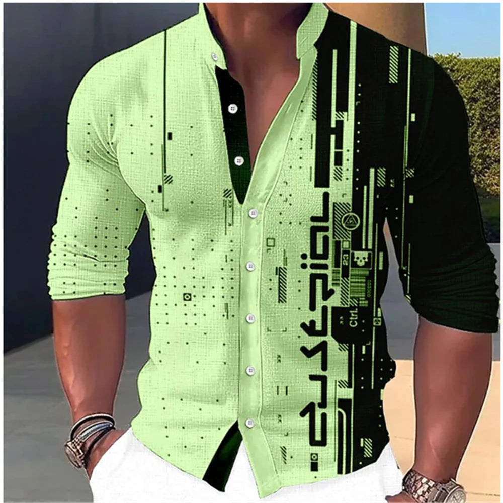 2023 Fashion and Fashion Standing Neck Shirt Men's Long Sleeve Shirt Casual Outdoor Party Soft and Comfortable Fabric Button Top